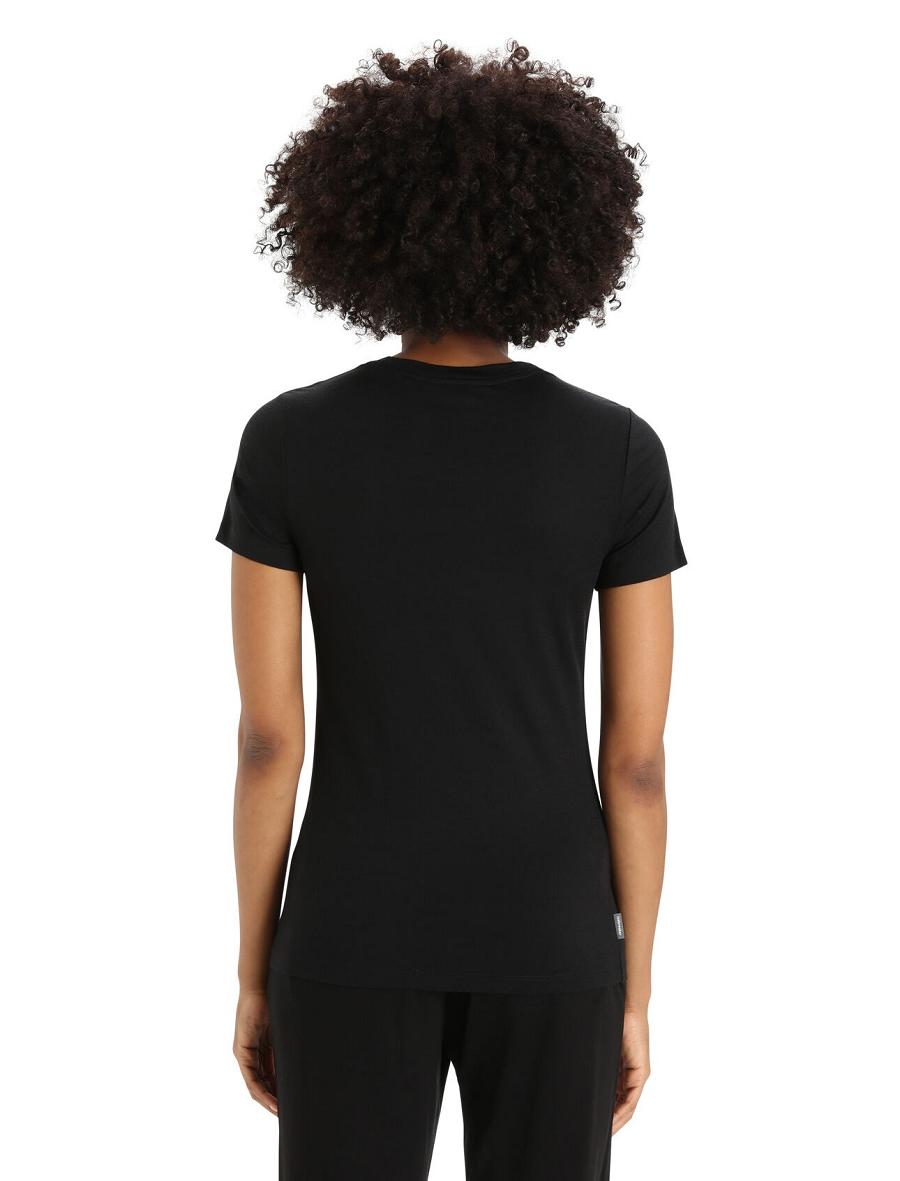 Women's Icebreaker Merino Tech Lite II Short Sleeve Natural Alps T Shirts Black | CA 1342MQZA